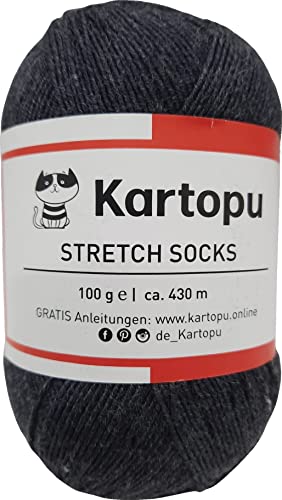 Sockenwolle Stretch – Sommersockenwolle -viele Farben zur Auswahl -Sockengarn auch für Wollallergiker- Tierhaarfreies Strumpfgarn-100gr Knaul 430m Lauflänge- Ökotexzertifiziert (6046 dunkelgrau) von H&W Vertrieb