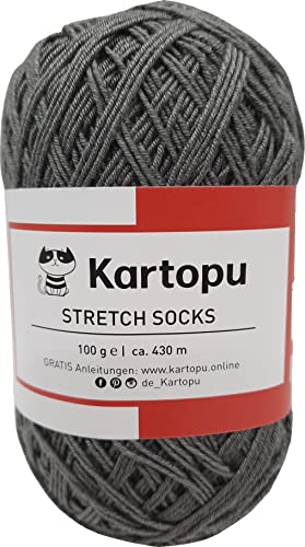 Sockenwolle Stretch – Sommersockenwolle -viele Farben zur Auswahl -Sockengarn auch für Wollallergiker- Tierhaarfreies Strumpfgarn-100gr Knaul 430m Lauflänge- Ökotexzertifiziert (9022 mittelgrau) von H&W Vertrieb