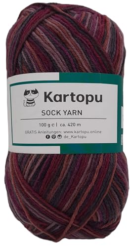 Sockenwolle Strumpfwolle Color 4fädig 100gr Knaul - Farbauswahl an butem Strumpfgarn- 420m Lauflänge, Filzfrei (1010) von H&W Vertrieb