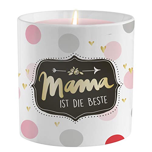 Happy Life 45575 Kerze in Porzellan-Becher, Kerze Mama ist die Beste, Wachsfarbe Rosa, Brenndauer 36 Stunden von H:)PPY life