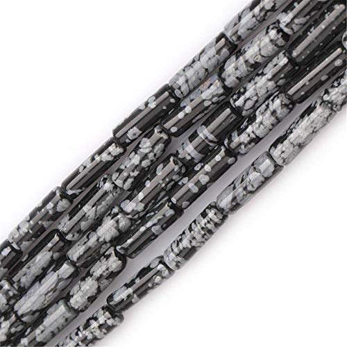 4 x 13 mm natürliche Schneeflocken-Obsidian-Perlen, Säulen-Zylinderrohr, Halbedelstein-Perlen für die Schmuckherstellung, Strang, 38,1 cm (28 Stück) von HAAMIIQII