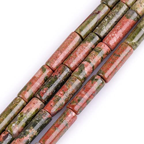 HAAMIIQII 28pcs 4x13mm Natürliche Unakite Jaspis Perlen Spalte Zylinder Tube Lose Edelstein Perlen für Schmuck Herstellung DIY Armband Halskette von HAAMIIQII