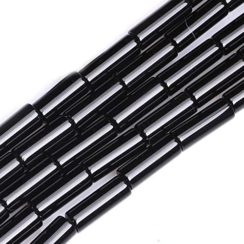 HAAMIIQII 28pcs 4x13mm Natürliche schwarze Onyx Perlen Säule Zylinder Tube Lose Edelstein Perlen für Schmuck Herstellung DIY Armband Halskette von HAAMIIQII