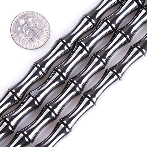 HAAMIIQII 30pcs 8x12mm natürliche schwarze Hämatit Lose Edelstein Perlen Bambus Form Abstandsstein Perlen für Schmuck Herstellung DIY Armband Halskette von HAAMIIQII