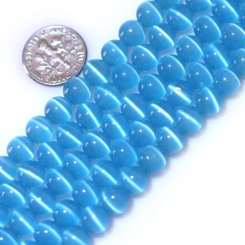 HAAMIIQII 35pcs 10mm Himmelblau Cat Eye Perlen Runde Lose Edelstein Perlen für Schmuck Herstellung DIY Armband Halskette von HAAMIIQII