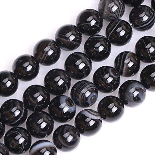 HAAMIIQII 35pcs 10mm Natürliche Schwarz Banded Achat Perlen Runde Lose Edelstein Perlen für Schmuck Herstellung DIY Armband Halskette von HAAMIIQII