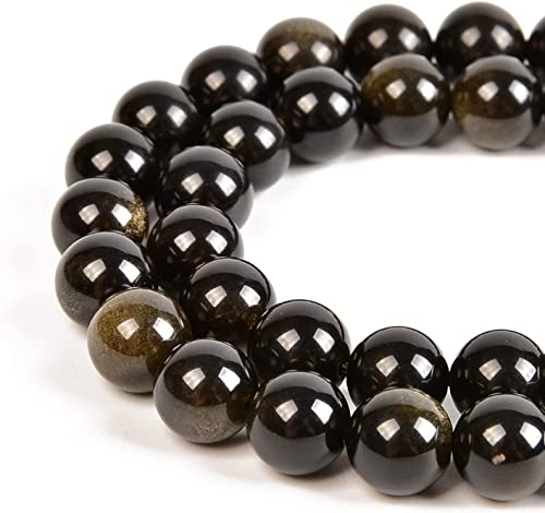 HAAMIIQII 35pcs 10mm Natural Black Gold Obsidian Perlen Runde Lose Edelstein Perlen für Schmuck Herstellung DIY Armband Halskette von HAAMIIQII