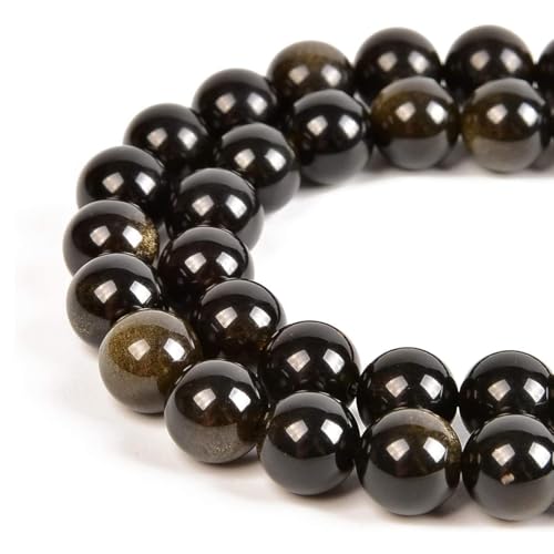 HAAMIIQII 35pcs 10mm Natural Black Gold Obsidian Perlen Runde Lose Edelstein Perlen für Schmuck Herstellung DIY Armband Halskette von HAAMIIQII