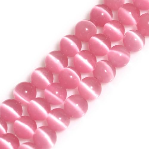 HAAMIIQII 35pcs 10mm Rosa Cat Eye Perlen Runde Lose Edelstein Perlen für Schmuck Herstellung DIY Armband Halskette von HAAMIIQII