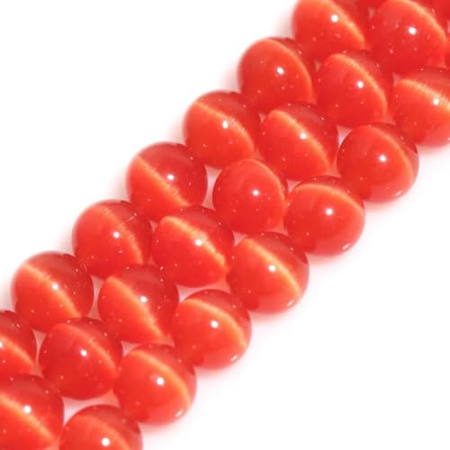 HAAMIIQII 45pcs 8mm Orange Red Cat Eye Perlen Runde Lose Edelstein Perlen für Schmuck Herstellung DIY Armband Halskette von HAAMIIQII