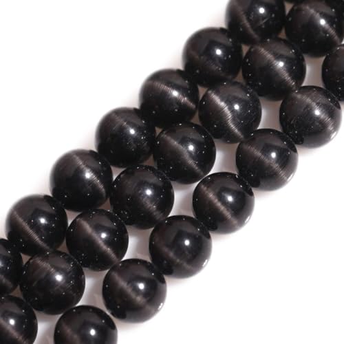 HAAMIIQII 45pcs 8mm Schwarze Cat Eye Perlen Runde Lose Edelstein Perlen für Schmuck Herstellung DIY Armband Halskette von HAAMIIQII