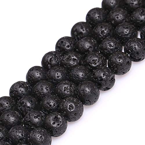 HAAMIIQII 45pcs 8mm natürliche schwarze vulkanische Lava Perlen Runde lose Edelstein Perlen für Schmuck Herstellung DIY Armband Halskette von HAAMIIQII