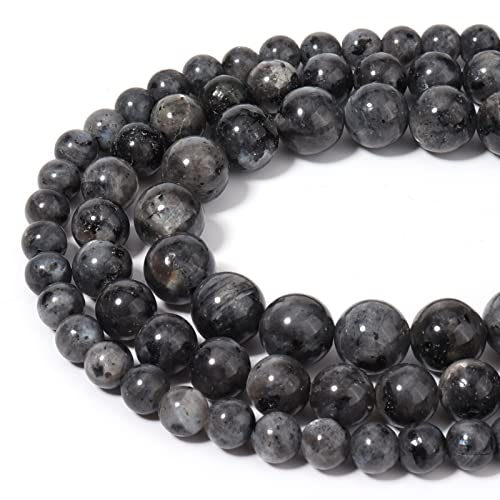 HAAMIIQII 60 Stück natürliche schwarze Labradorit-Larvikit-Perlen, runde lose Edelsteinperlen für Schmuckherstellung, DIY, Armband, Halskette, 60 Stück von HAAMIIQII