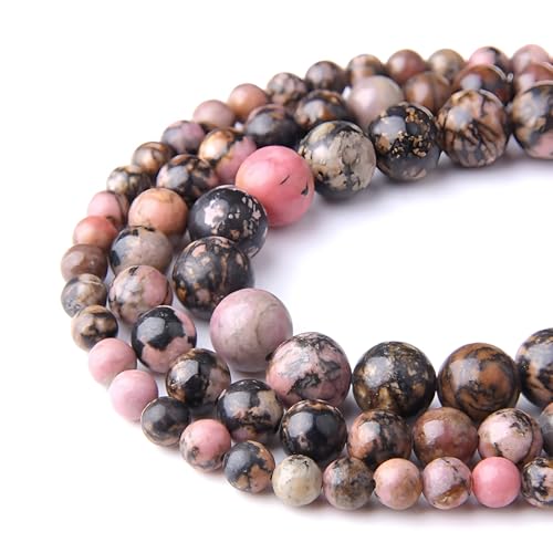 HAAMIIQII 60pcs 6mm Natürliche Rhodonit Perlen Runde Lose Edelstein Perlen für Schmuck Herstellung DIY Armband Halskette von HAAMIIQII