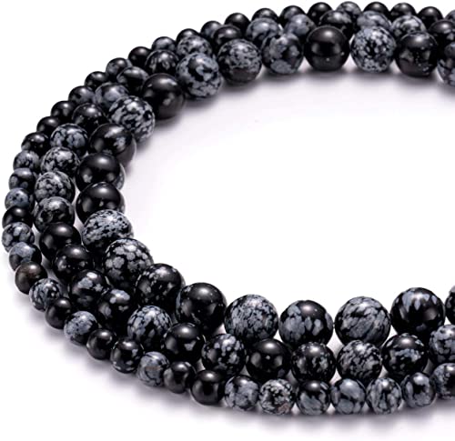 HAAMIIQII Natürliche Schneeflocken-Obsidian-Perlen, rund, lose Edelsteinperlen für Schmuckherstellung, Armband, Halskette, 4 mm, 90 Stück von HAAMIIQII