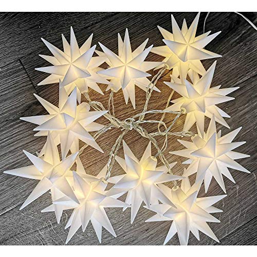 HAB & GUT -L008-W- Weihnachtsstern LED Lichterkette 10x 3D Sterne warm Weiss 230V 6,3 m von HAB & GUT