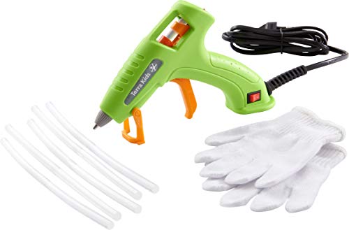 HABA 305380 - Terra Kids Heißklebepistole & Zubehör, Klebepistolen-Set Kinder, mit Einschaltknopf, Kontrolllampe, Standfuß, 5 Heißklebestäben und Handschuhen von HABA