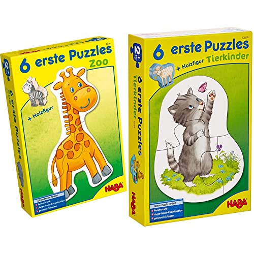 Haba 4276-6 Erste Puzzles Zoo, mit 6 niedlichen Zootiermotiven für Kinder ab 2 Jahren, mit Holzfigur zum freien Spielen & 303309 - Puzzles 6 erste, Tierkinder, Spiel von HABA