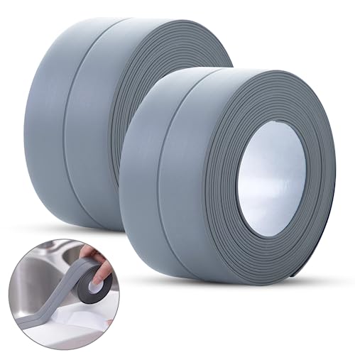 2 Rollen Wasserdicht Dichtungsband, 38mm X 3,2m Wasserdichter Schimmelresistentes Klebeband, Streifen-Aufkleber Dichtungsstreifen Flexibel Dichtband für Dusche, Küche, Badezimmer, Toilette (Grau) von HABURN