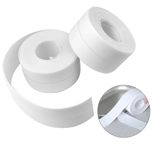 2 Rollen Wasserdicht Dichtungsband, 38mm X 3,2m Wasserdichter Schimmelresistentes Klebeband, Streifen-Aufkleber Dichtungsstreifen Flexibel Dichtband für Dusche, Küche, Badezimmer, Toilette (Weiß) von HABURN