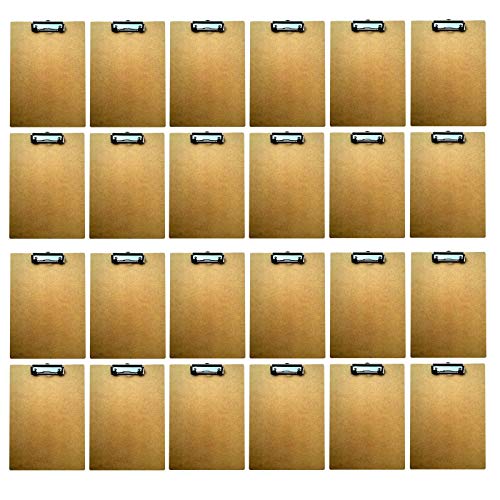 24er Set Klemmbrett Din A4 Holz mit Klemme aus Metall Schreibunterlage Clipboard Schreibbrett Schreibplatte Klemmmappe Schreibmappe von HAC24