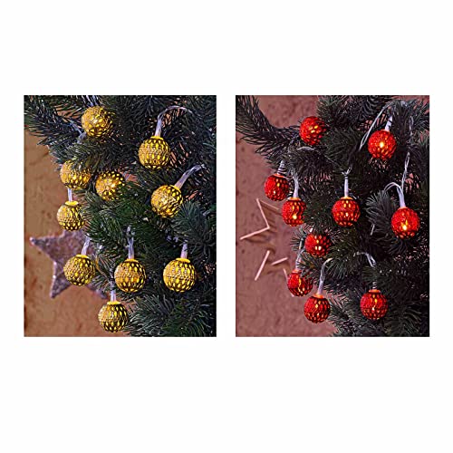 2er Set LED Lichterkette Gold & Rot mit je 10 Kugeln Ø 2,5 cm Warmweiß Batterie Kugelkette Orientalische Weihnachtsbeleuchtung Batteriebetrieben von HAC24