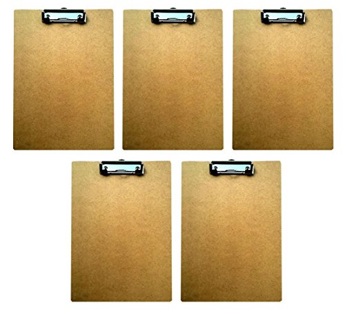 5er Set Klemmbrett Din A4 Holz mit Klemme aus Metall Schreibunterlage Clipboard Schreibbrett Schreibplatte Klemmmappe Schreibmappe von HAC24