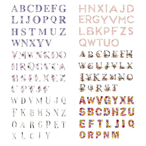 HACRAHO Alphabet PET Aufkleber, 4 Stück Vintage Blumen- und Buchstabenaufkleber Transparente Aufkleber für Wasserflaschen für Scrapbooking DIY Handwerk von HACRAHO