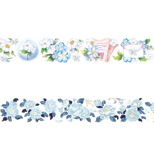 HACRAHO Washi-Tape-Set, 2 Rollen Blumen-Klebeband, Washi-Aufkleber, wasserdicht, breit, Washi-Tape-Aufkleber, Scrapbook-Aufkleber, Journaling-Zubehör von HACRAHO