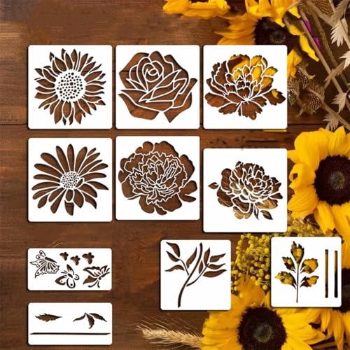 Garden Fence Large Flower Stencils DIY Painting Templates, Reusable Flower Stencils For Painting, Flower Yard Spray Paint Crafts Stencils, Large Stencils for Fence Garden Decor (10 PCS) von HADAVAKA