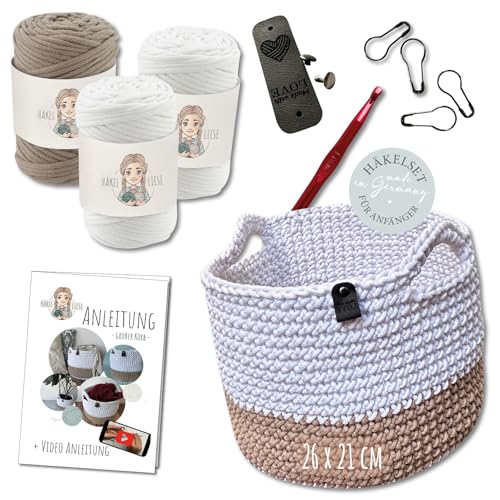 HÄKEL LIESE Häkelset für Anfänger - großer Korb, Häkelset Anfänger, Aufbewahrungskorb, Baumwollgarn, Crochet, Körbe Häkeln, DIY Erwachsene, Häkel-Set, häckeln lernen von HÄKEL LIESE