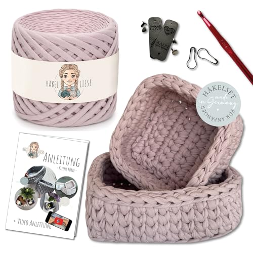 HÄKEL LIESE Häkelset für Anfänger - kleiner Korb, Häkelset Anfänger, Textilgarn zum Häkeln, Crochet Set, Körbe Häkeln, DIY Set Erwachsene, Häkel Set, häkeln lernen (Rosa) von HÄKEL LIESE