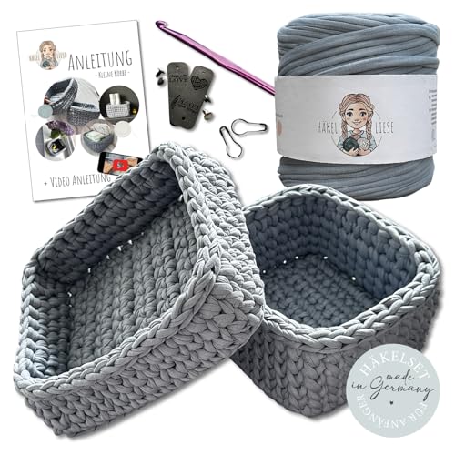 HÄKEL LIESE Häkelset für Anfänger - kleiner Korb, Häkelset Anfänger, Textilgarn zum Häkeln, Crochet Set, Körbe Häkeln, DIY Set Erwachsene, Häkel Set, häkeln lernen von HÄKEL LIESE