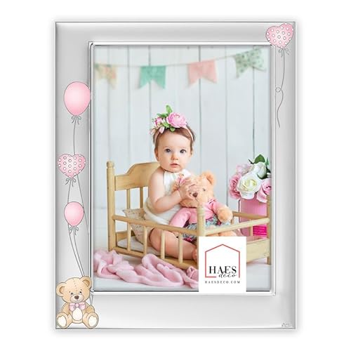 HAES DECO – Baby-versilberter Bilderrahmen Elena für EIN Foto von 10 x 15 cm – Fotorahmen wunderschön versilbert mit luxuriöser Holzrückseite und Ständer zum Aufstellen – B17346PHS von HAES DECO