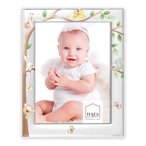 HAES DECO – Baby-versilberter Bilderrahmen Nino für ein Foto von 10 x 15 cm – Fotorahmen wunderschön versilbert mit luxuriöser Holzrückseite und Ständer zum Aufstellen – B17746HS von HAES DECO