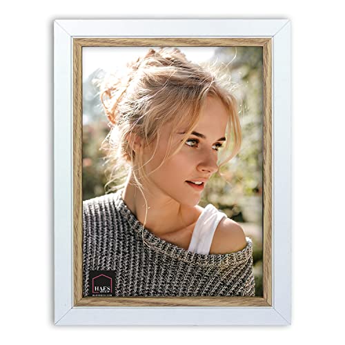 HAES DECO Fevik Bilderrahmen aus Holz, 10 x 15 cm, Weiß mit Braun – Bilderrahmen aus Holz – Portrait mit Halterung & Wandhalterung, für 1 Foto 10 x 15 cm – SP11215 von HAES DECO