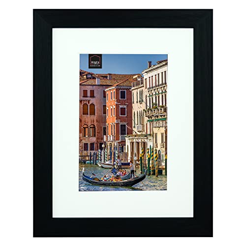 HAES DECO - Holz Bilderrahmen 18x24 mit Passepartout Venezia Schwarz - Fotorahmen Holz - Portraitrahmen mit Aufsteller & Wandhalterung - für 1 Foto im Format 13x18 oder 18x24 -SP12924 von HAES DECO