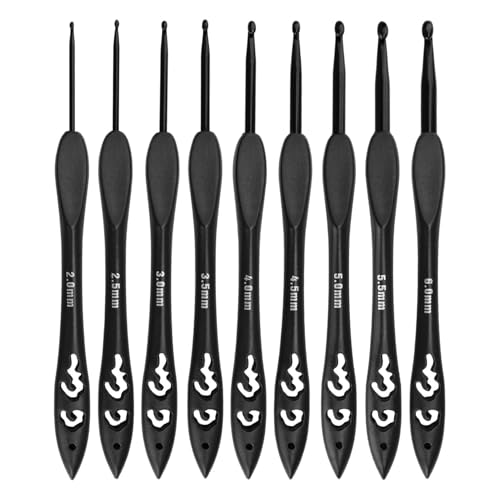 HAFRILY Vintage Schwarz Häkelnadel Set 2-6mm Alumina Häkelnadeln Set mit Leicht Kunststoffgriff für Strickbegeisterte,Anfänger Häkelnadel Set Ergonomisch Häckelnadeln Glatter Crochet Hook (9 Stück) von HAFRILY