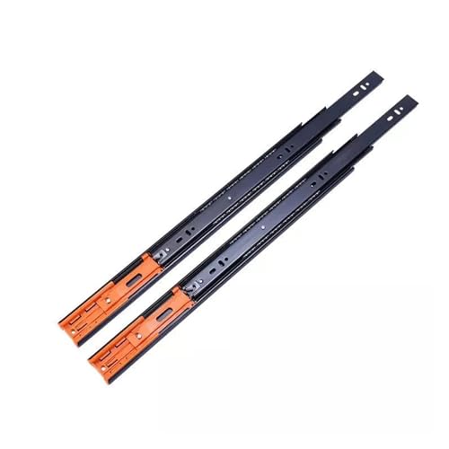 HAGNZHE Schubladenschienen aus Metall, 25,4–55,9 cm, Schienenbreite 45 mm, dämpfend, dreiteilige Schiene, Möbelbeschläge, Schwarz/Orange, 2 Stück von HAGNZHE