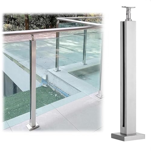 HAGNZHE Silberner Glasgeländerpfosten, Balkonglastreppe, Handlauf, Geländerpfosten für Stufen, Deckbalkone, Glasgeländerpaneele, Klemme kann Handlauf hinzufügen, Höhe 145 cm von HAGNZHE