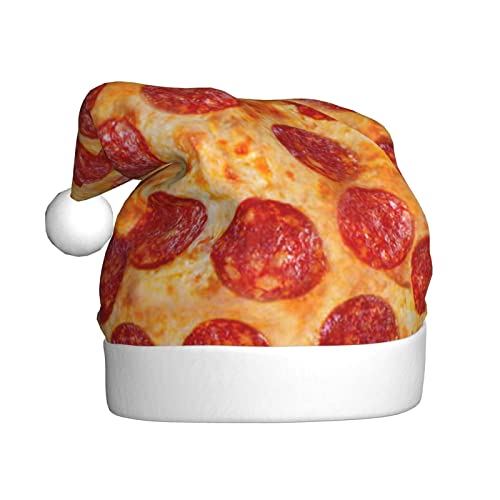 3D Pizza Pepperoni Weihnachtsmützen Erwachsene Weihnachtsmannmütze, Druck Plüsch Komfort Xmas Hut für Weihnachten Neujahr Supplies von HAHAFU