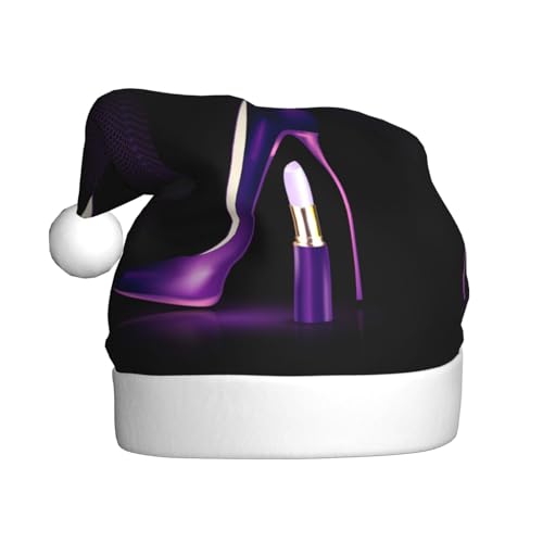 Elegante violette High Heels Weihnachtsmütze für Erwachsene, Weihnachtsmannmütze, Druck, Plüsch, Komfort, Weihnachtsmütze für Weihnachten, Neujahrsbedarf von HAHAFU