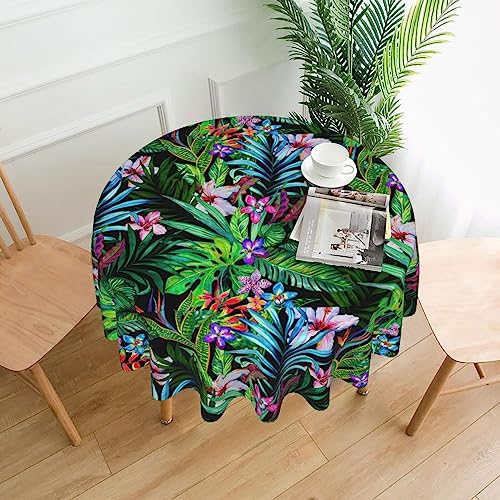 HAHAFU Bunte tropische Blatt Tischdecke,Rund 152cm Durchmesser,Drucken Wasserdicht Abwischbare Polyester Tischdecke Dekoration von HAHAFU