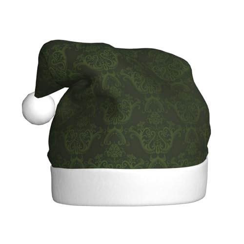 Hunter Green Floral Petals Pattern Christmas Hats Adult Santa Hat, Print Plush Comfort Xmas Hat For Christmas New Year Supplies von HAHAFU