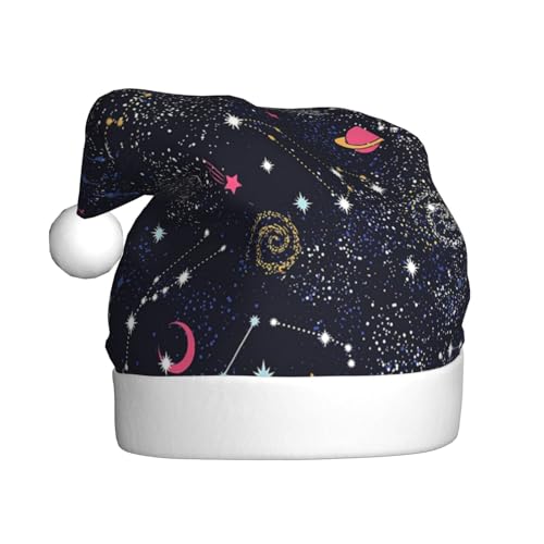 Sternbild Sternhaufen Galaxien Weihnachtsmützen Erwachsene Weihnachtsmannmütze Druck Plüsch Komfort Xmas Hut für Weihnachten Neujahr Supplies von HAHAFU