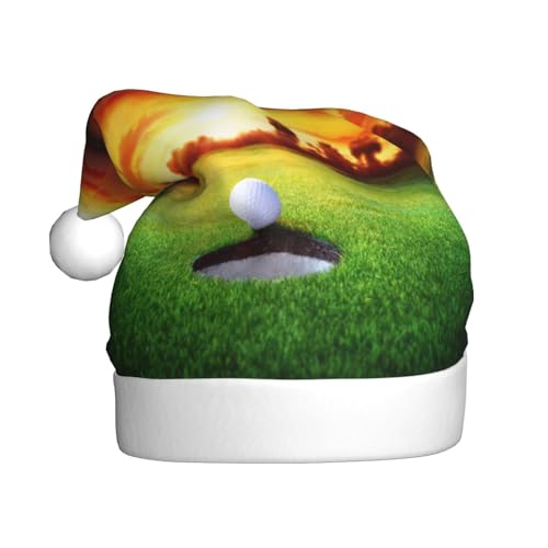 Weihnachtsmütze für Erwachsene, Golfball, Sonnenuntergang, Baum, Weihnachtsmannmütze, bedruckt, Plüsch, bequem, Weihnachtsmütze für Weihnachten, Neujahrsbedarf von HAHAFU