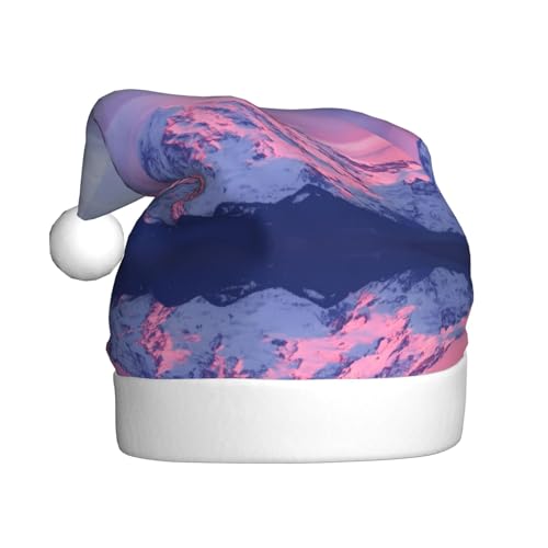 Weihnachtsmütze für Erwachsene, Motiv: Mount At Sunset, bedruckt, Plüsch, bequem, Weihnachtsmütze für Weihnachten, Neujahr von HAHAFU