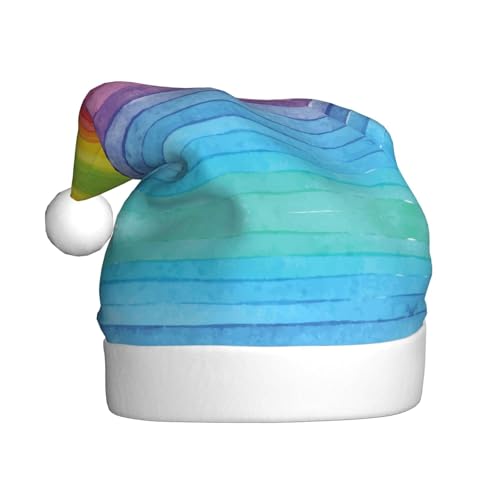 Weihnachtsmütze für Erwachsene, Regenbogenfarben, gestreift, bedruckt, Plüsch, bequem, Weihnachtsmütze für Weihnachten, Neujahr von HAHAFU