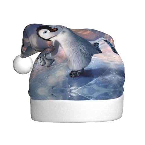 Weihnachtsmütze mit Pinguin-Motiv, für Erwachsene, bedruckt, Plüsch, bequem, Weihnachtsmütze für Weihnachten, Neujahr von HAHAFU