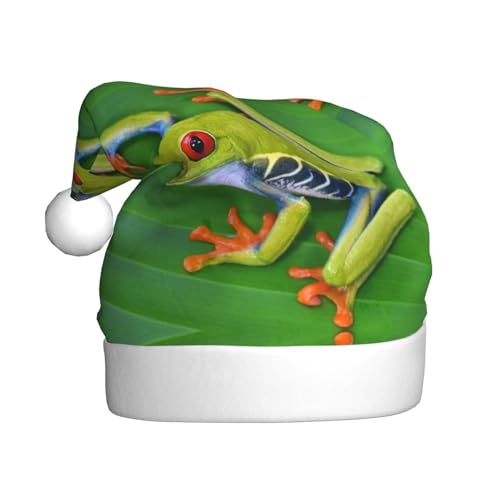 Weihnachtsmütze mit Tiermotiv, Frosch, Blätter, Erwachsene, Weihnachtsmannmütze, bedruckt, Plüsch, bequem, Weihnachtsmütze für Weihnachten, Neujahr von HAHAFU